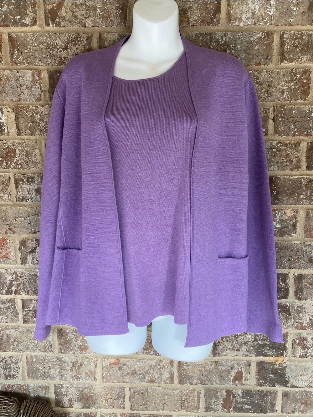 Eileen Fisher Two Peice Silk Nylon Spandex Tank & Cardigan Size Large